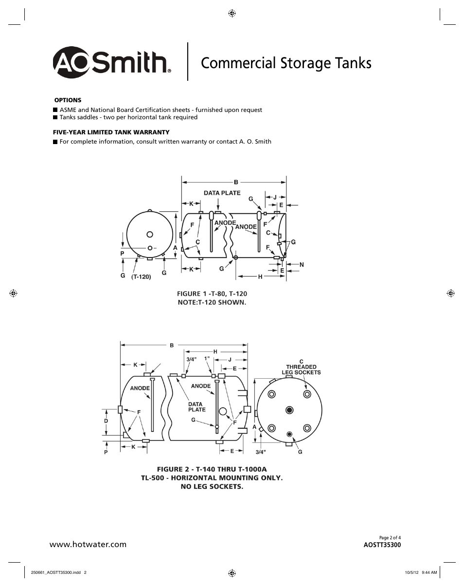 Commercial storage tanks | A.O. Smith AOSTT35300 User Manual | Page 2 / 4