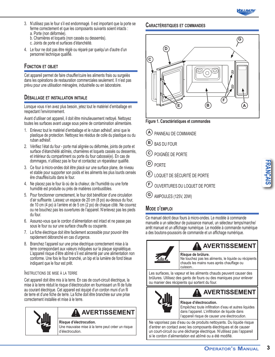 Français, Avertissement | Vollrath Microwave Oven - Digital User Manual | Page 17 / 21