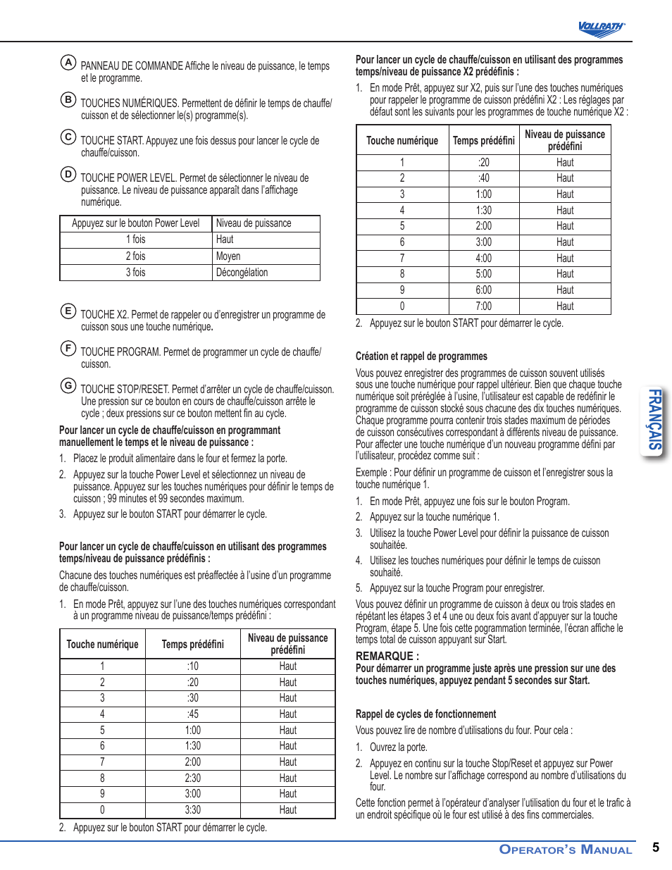 Français | Vollrath Microwave Oven - Digital User Manual | Page 19 / 21