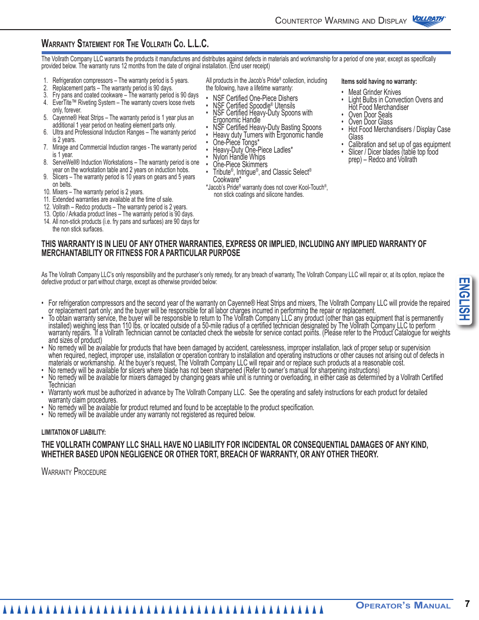 English, L.l.c | Vollrath Modular Drop-In Auto-Fill User Manual | Page 7 / 8