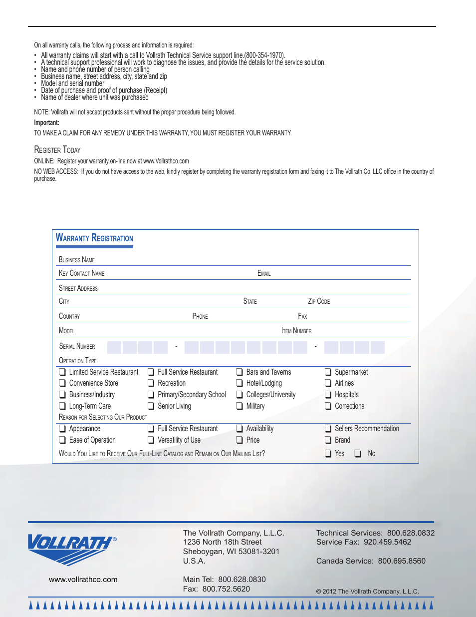Vollrath Modular Drop-In Auto-Fill User Manual | Page 8 / 8