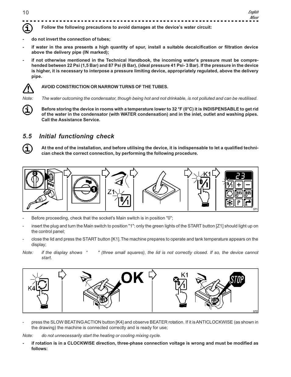 5 initial functioning check | Vollrath Mix30 User Manual | Page 10 / 24