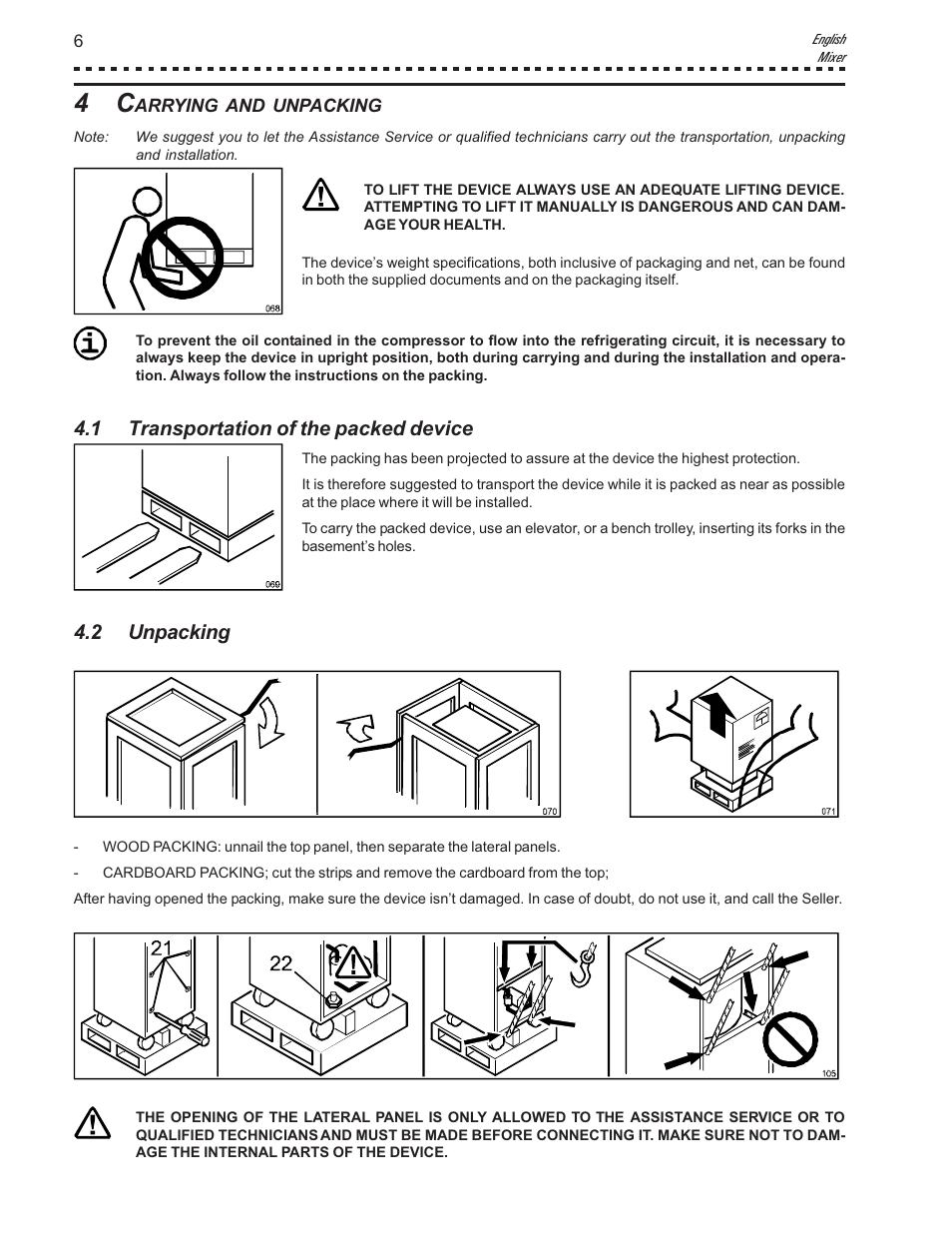 1 transportation of the packed device, 2 unpacking | Vollrath Mix30 User Manual | Page 6 / 24