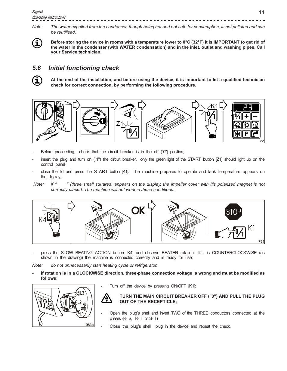 6 initial functioning check | Vollrath Mix60-Water Cooled User Manual | Page 11 / 24