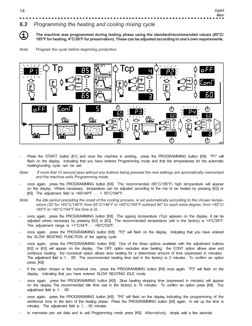 3 programming the heating and cooling mixing cycle | Vollrath Mix60-Water Cooled User Manual | Page 14 / 24