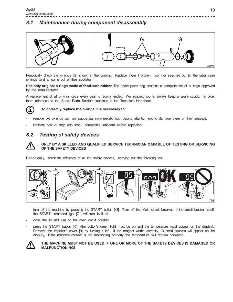 1 maintenance during component disassembly, 2 testing of safety devices | Vollrath Mix60-Water Cooled User Manual | Page 19 / 24