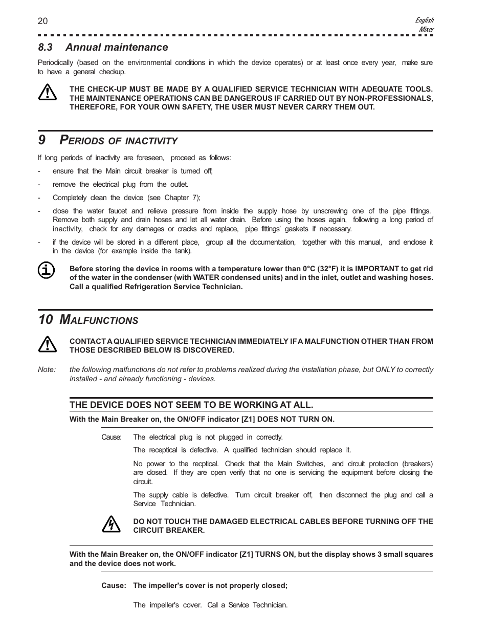 10 m, 3 annual maintenance | Vollrath Mix60-Water Cooled User Manual | Page 20 / 24