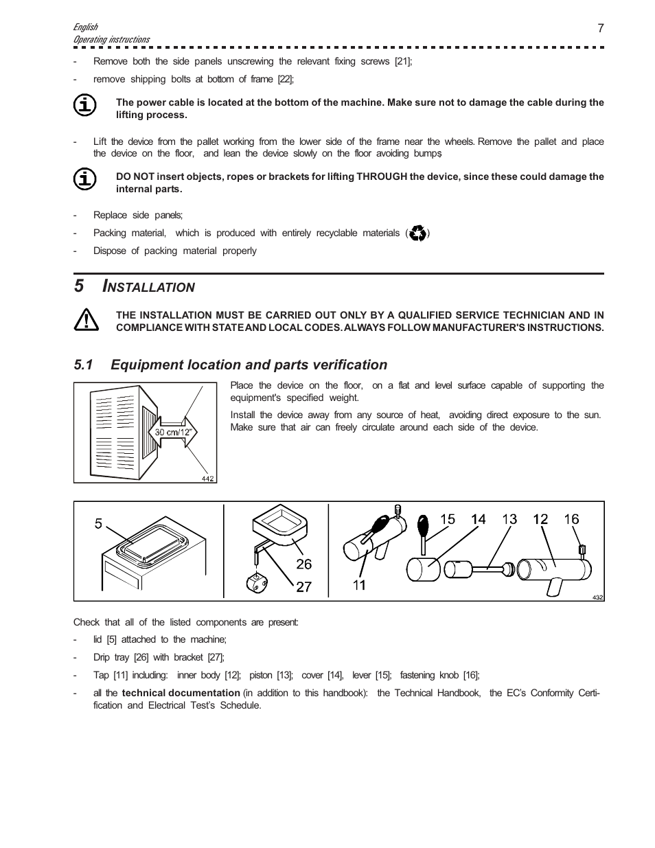 1 equipment location and parts verification | Vollrath Mix60-Water Cooled User Manual | Page 7 / 24