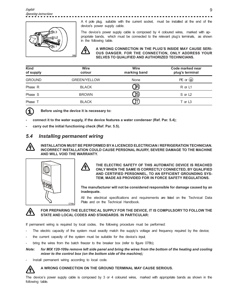 4 installing permanent wiring | Vollrath Mix60-Water Cooled User Manual | Page 9 / 24