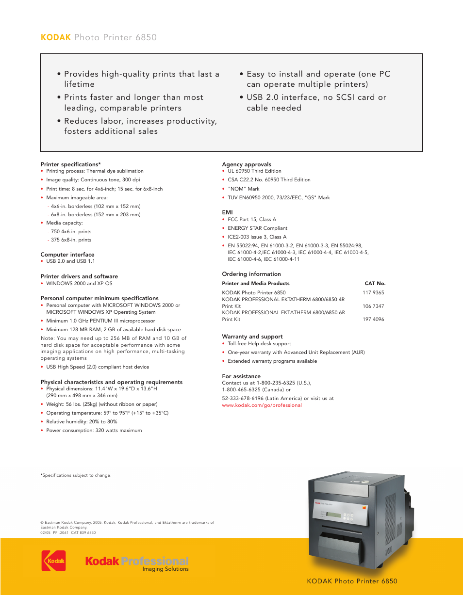 Kodak photo printer 6850 | Kodak 6850 User Manual | Page 2 / 2
