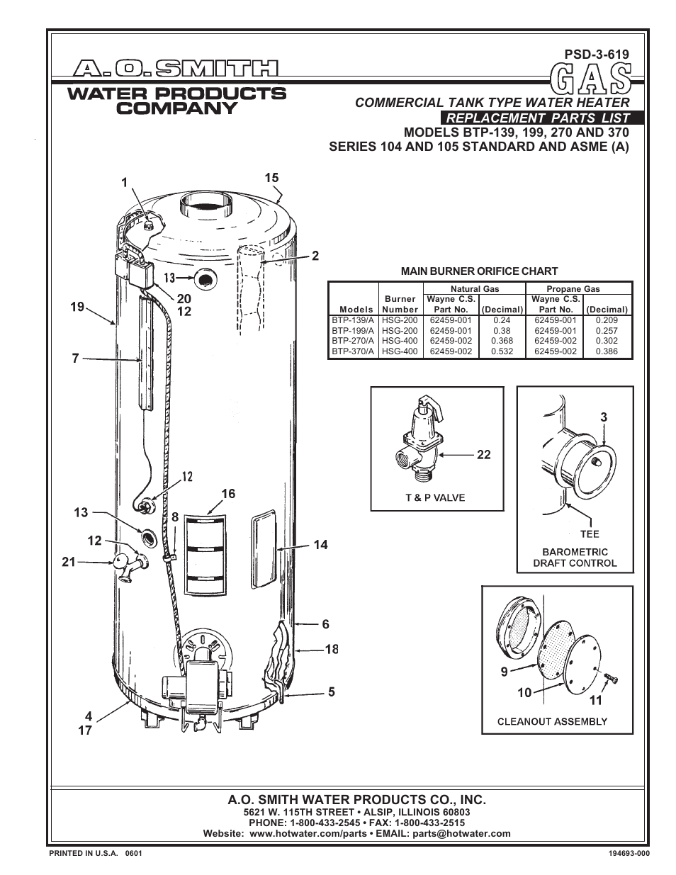 A.O. Smith BTP-270 User Manual | 4 pages