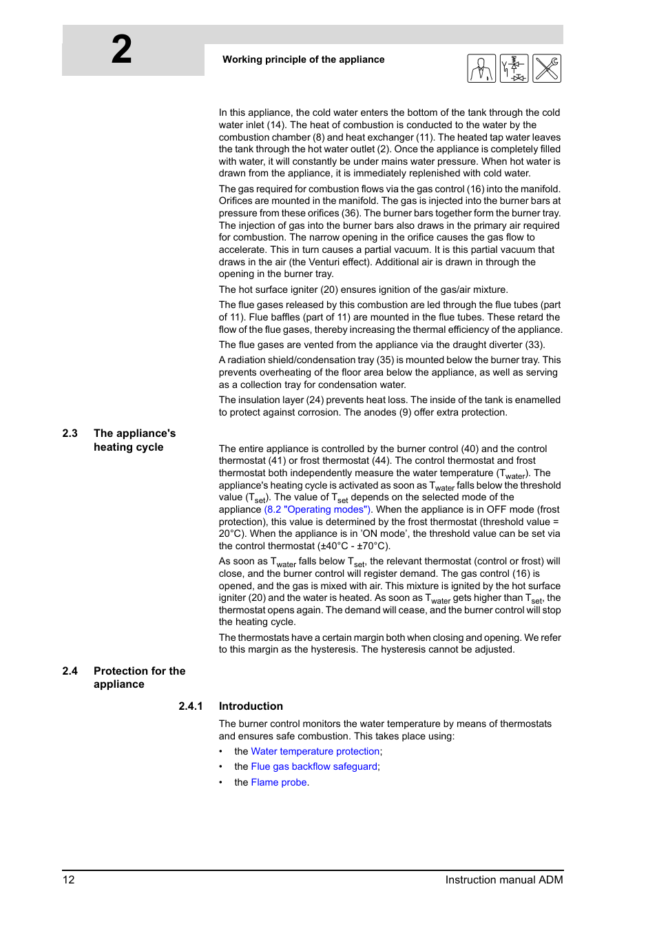 The appliance's heating cycle, Protection for the appliance, 2gis | A.O. Smith ADM - 80 User Manual | Page 12 / 74