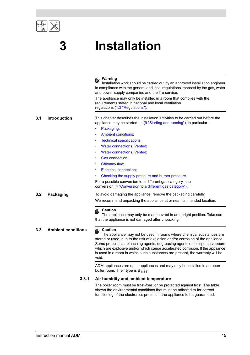 3 installation, Installation, Introduction | Packaging, Ambient conditions, 3installation | A.O. Smith ADM - 80 User Manual | Page 15 / 74