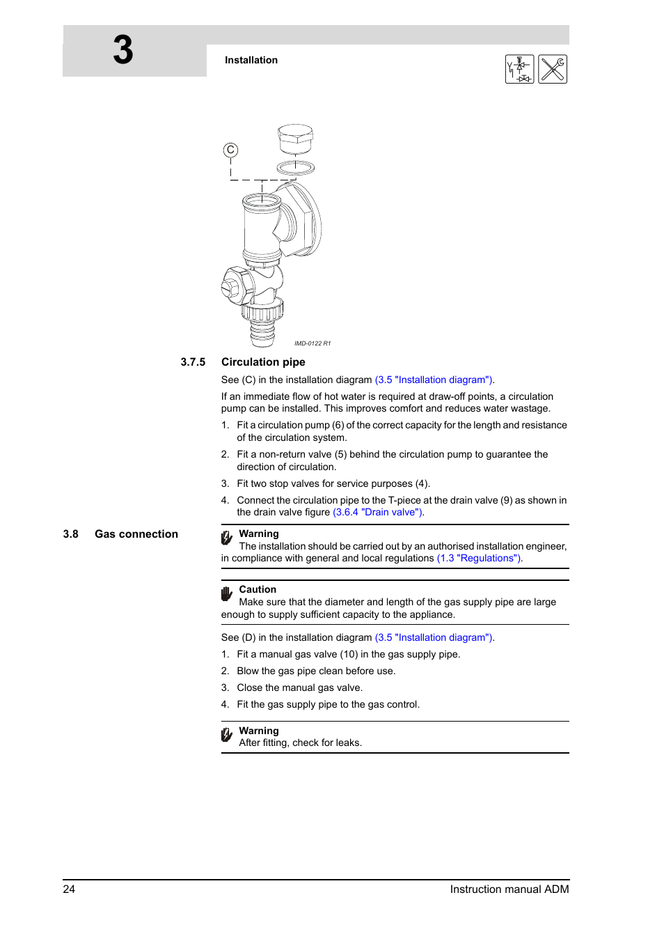 Gas connection | A.O. Smith ADM - 80 User Manual | Page 24 / 74