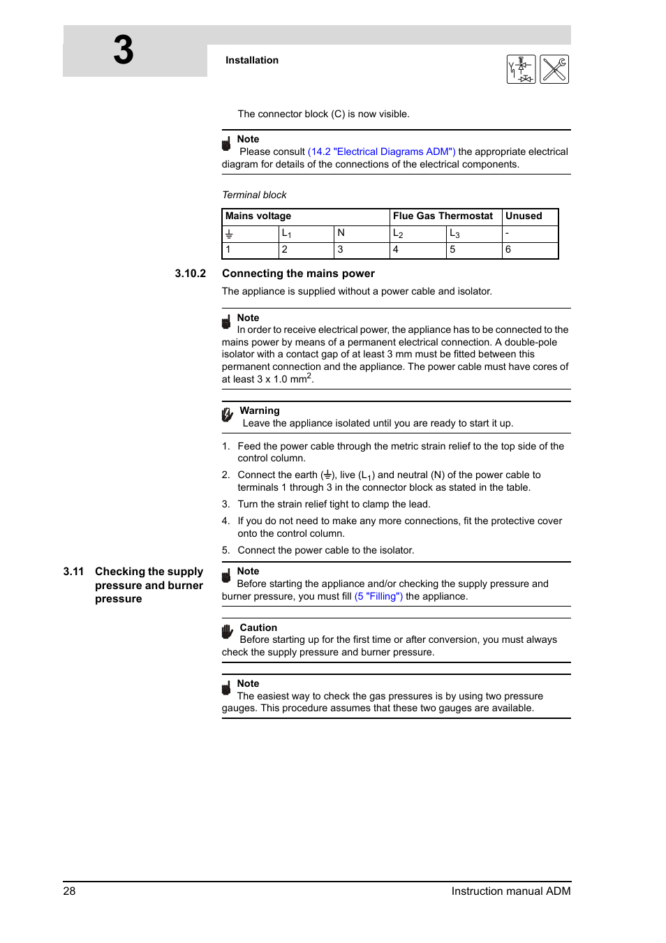 Checking the supply pressure and burner pressure | A.O. Smith ADM - 80 User Manual | Page 28 / 74