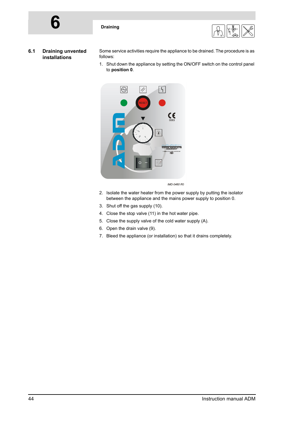 Draining unvented installations, 6gis | A.O. Smith ADM - 80 User Manual | Page 44 / 74