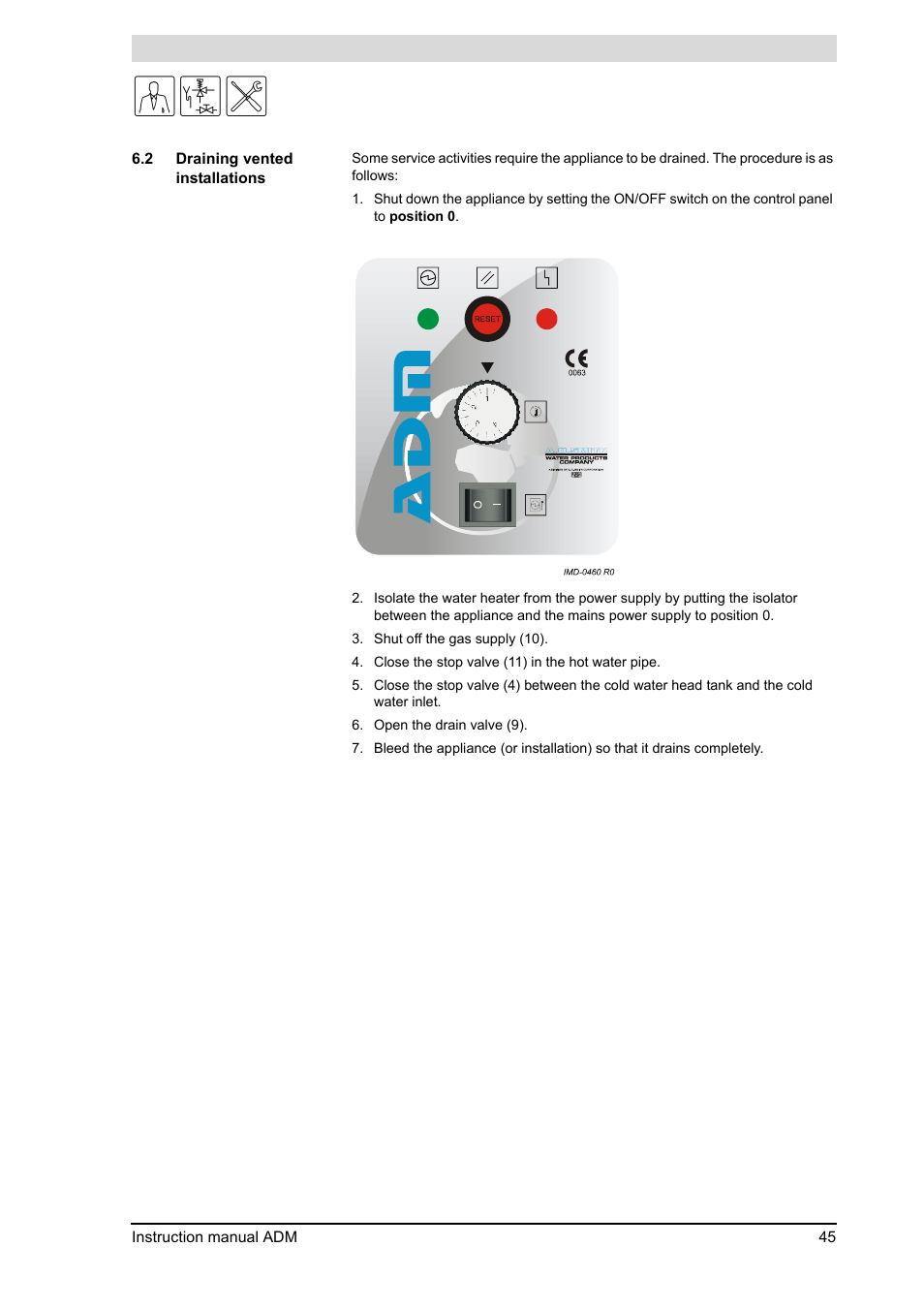 Draining vented installations | A.O. Smith ADM - 80 User Manual | Page 45 / 74