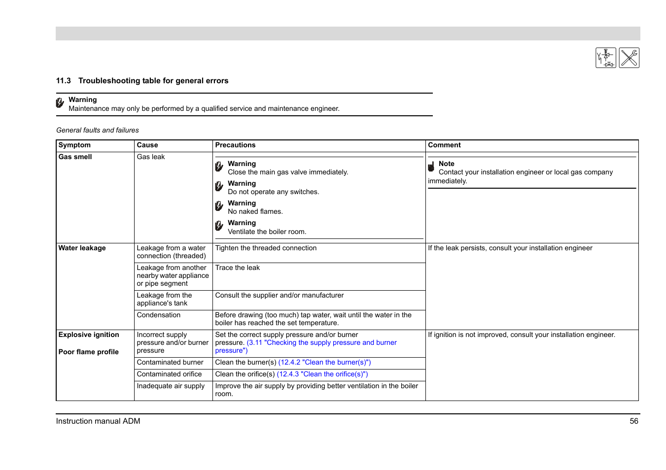 Troubleshooting table for general errors | A.O. Smith ADM - 80 User Manual | Page 56 / 74