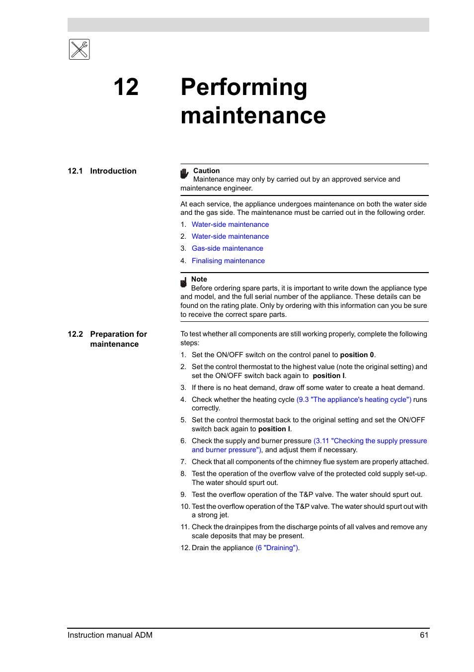 12 performing maintenance, Performing maintenance, Introduction | Preparation for maintenance | A.O. Smith ADM - 80 User Manual | Page 61 / 74