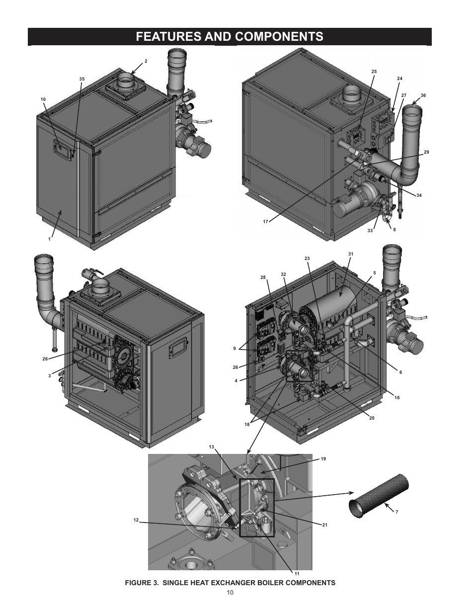 Features and components, Figure 3. single heat exchanger boiler components | A.O. Smith 3400 User Manual | Page 10 / 80