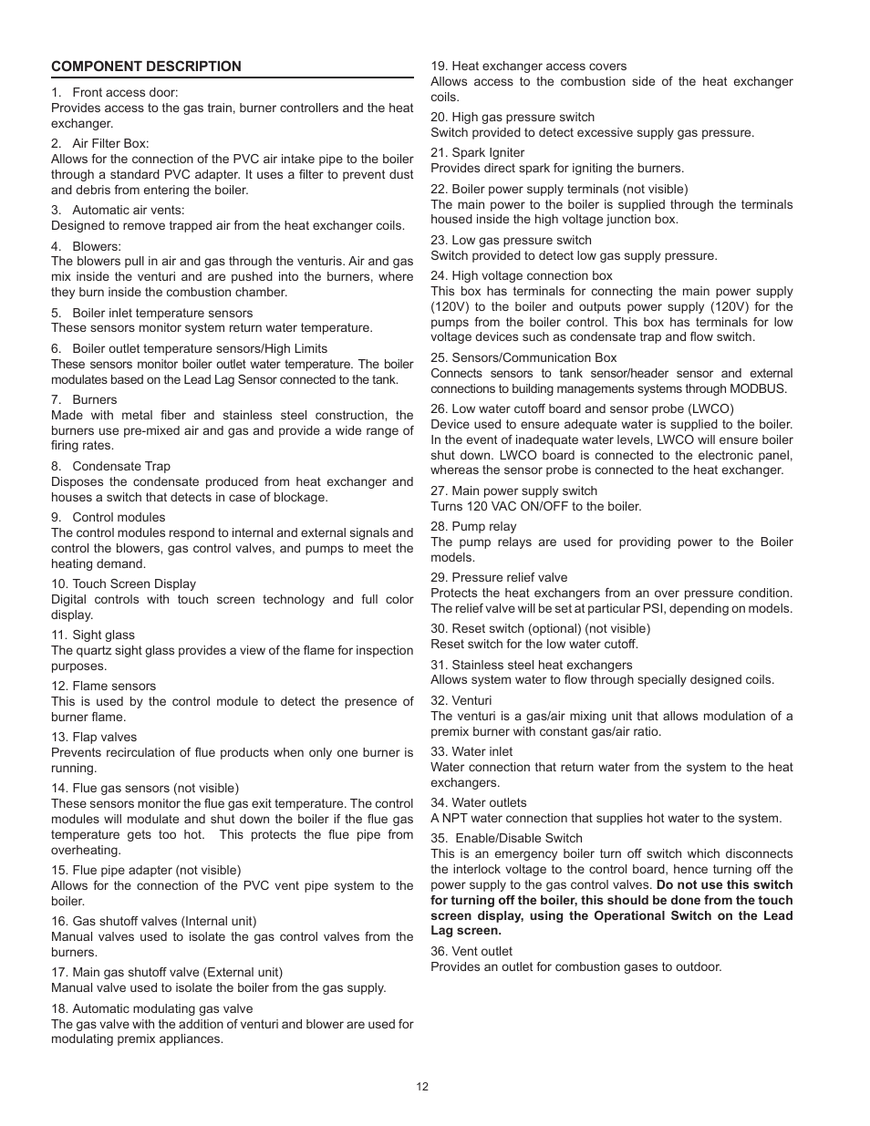 Component description | A.O. Smith 3400 User Manual | Page 12 / 80