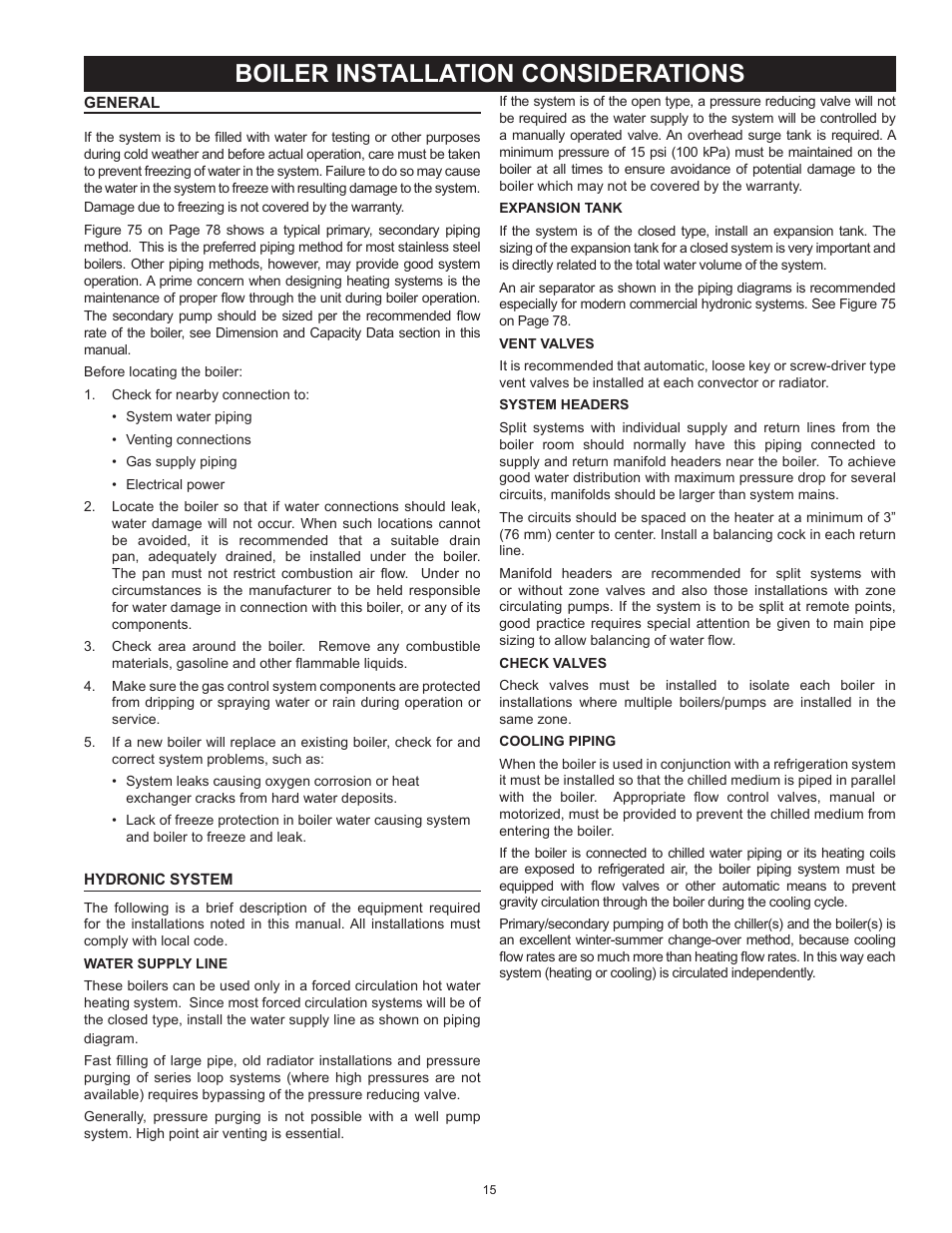 Boiler installation considerations, Hydronic system | A.O. Smith 3400 User Manual | Page 15 / 80