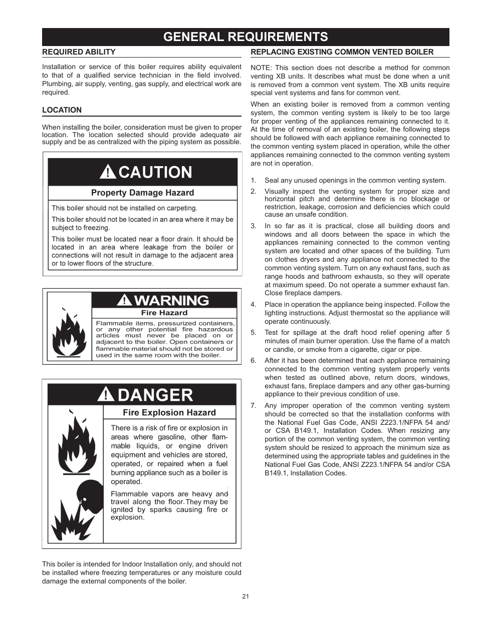 General requirements, Location | A.O. Smith 3400 User Manual | Page 21 / 80