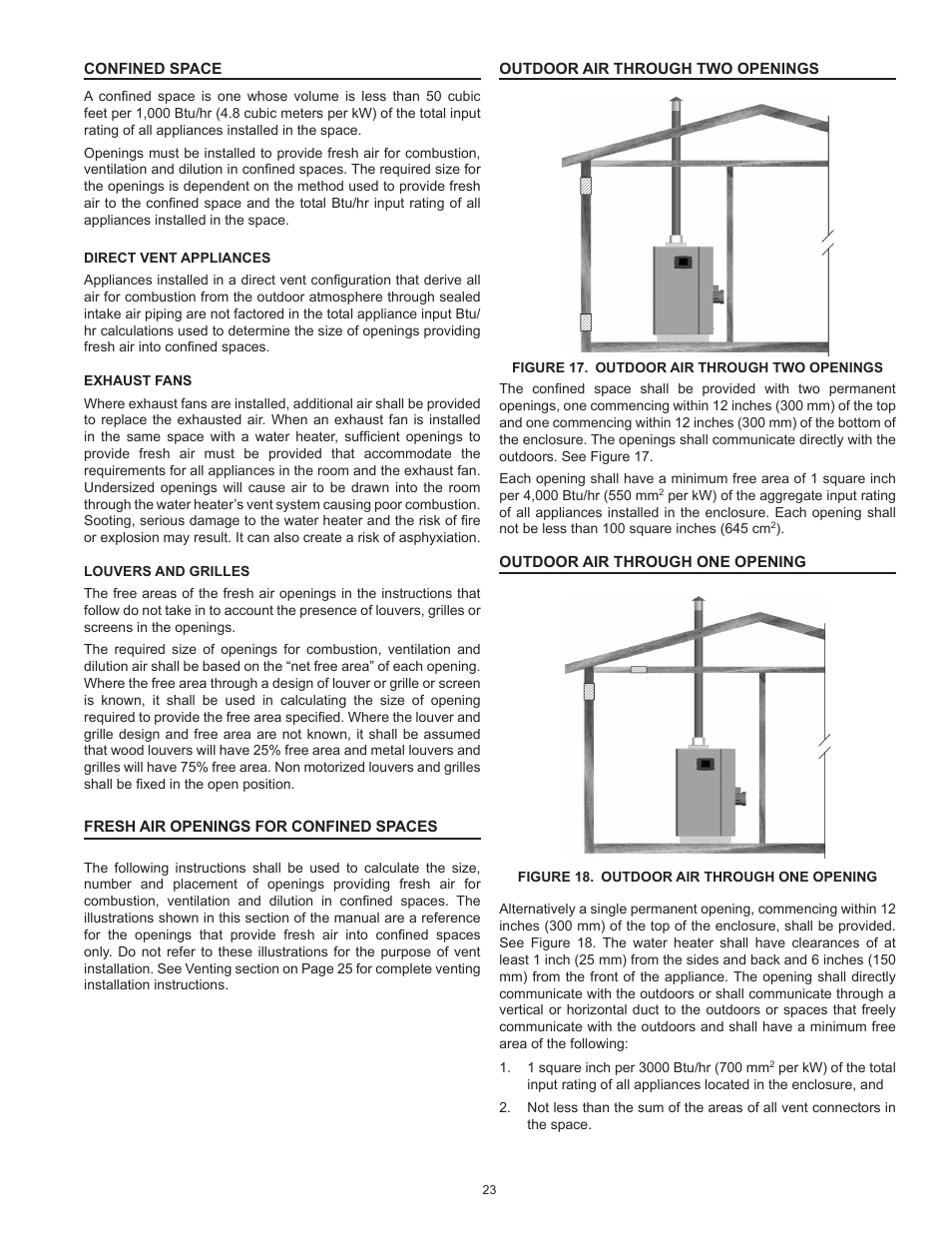 Fresh air openings for confined spaces | A.O. Smith 3400 User Manual | Page 23 / 80