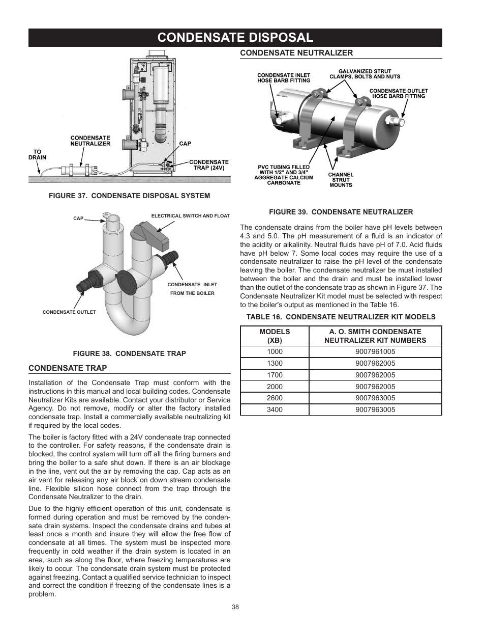 Condensate disposal | A.O. Smith 3400 User Manual | Page 38 / 80