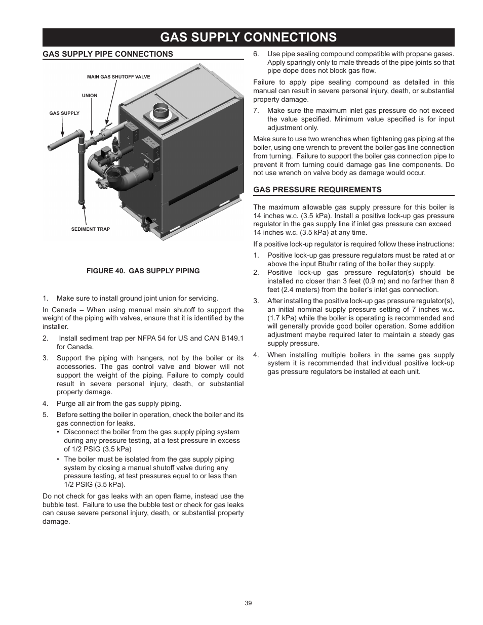 Gas supply connections | A.O. Smith 3400 User Manual | Page 39 / 80