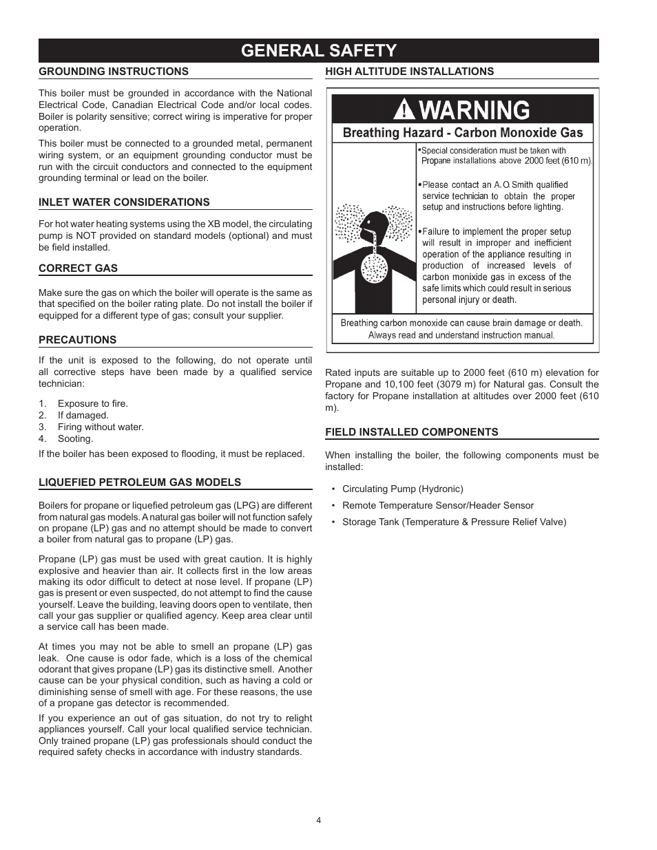 General safety | A.O. Smith 3400 User Manual | Page 4 / 80