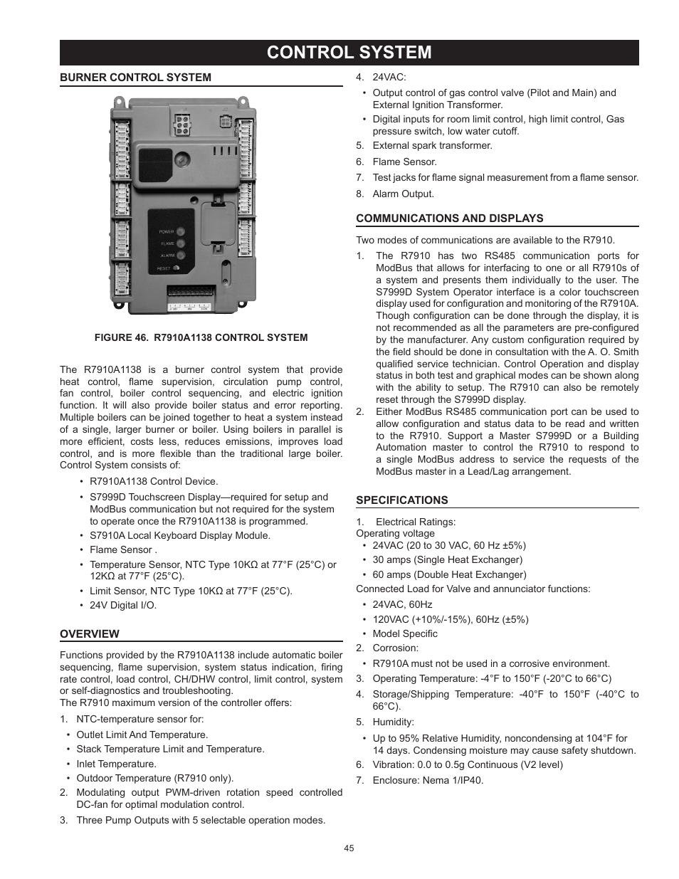Control system, Burner control system | A.O. Smith 3400 User Manual | Page 45 / 80