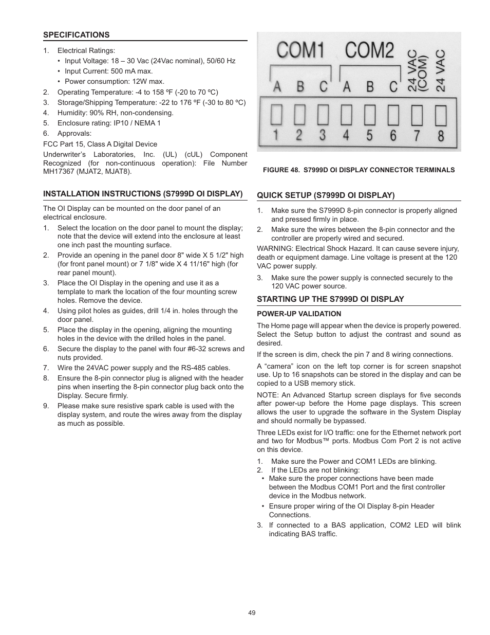 Installation instructions (s7999d oi display), Starting up the s7999d oi display | A.O. Smith 3400 User Manual | Page 49 / 80