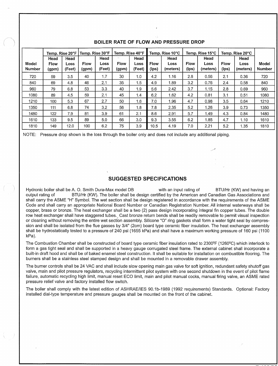 Suggested specifications | A.O. Smith DB-720 thru 1810 User Manual | Page 3 / 4