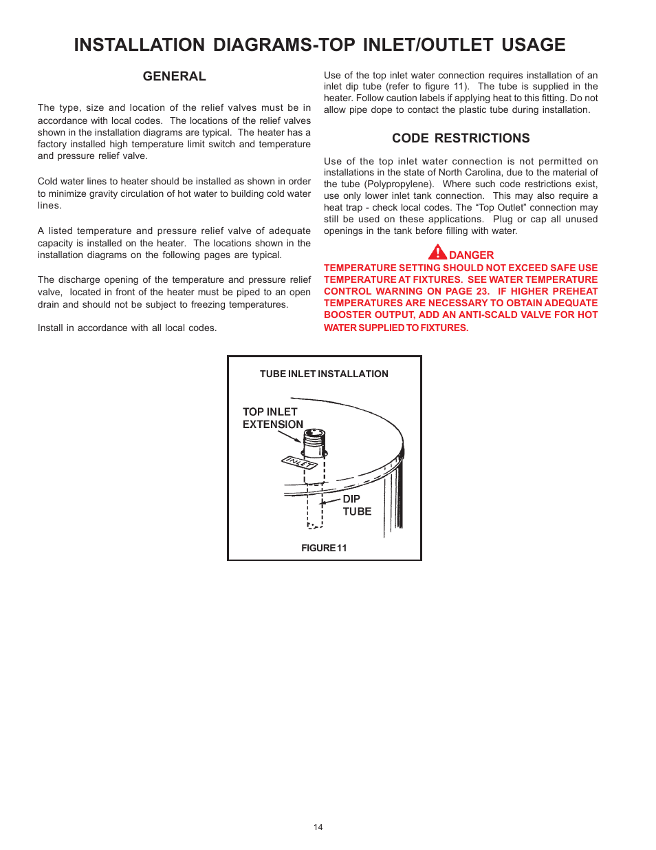 Installation diagrams-top inlet/outlet usage | A.O. Smith BTI 120 User Manual | Page 14 / 32