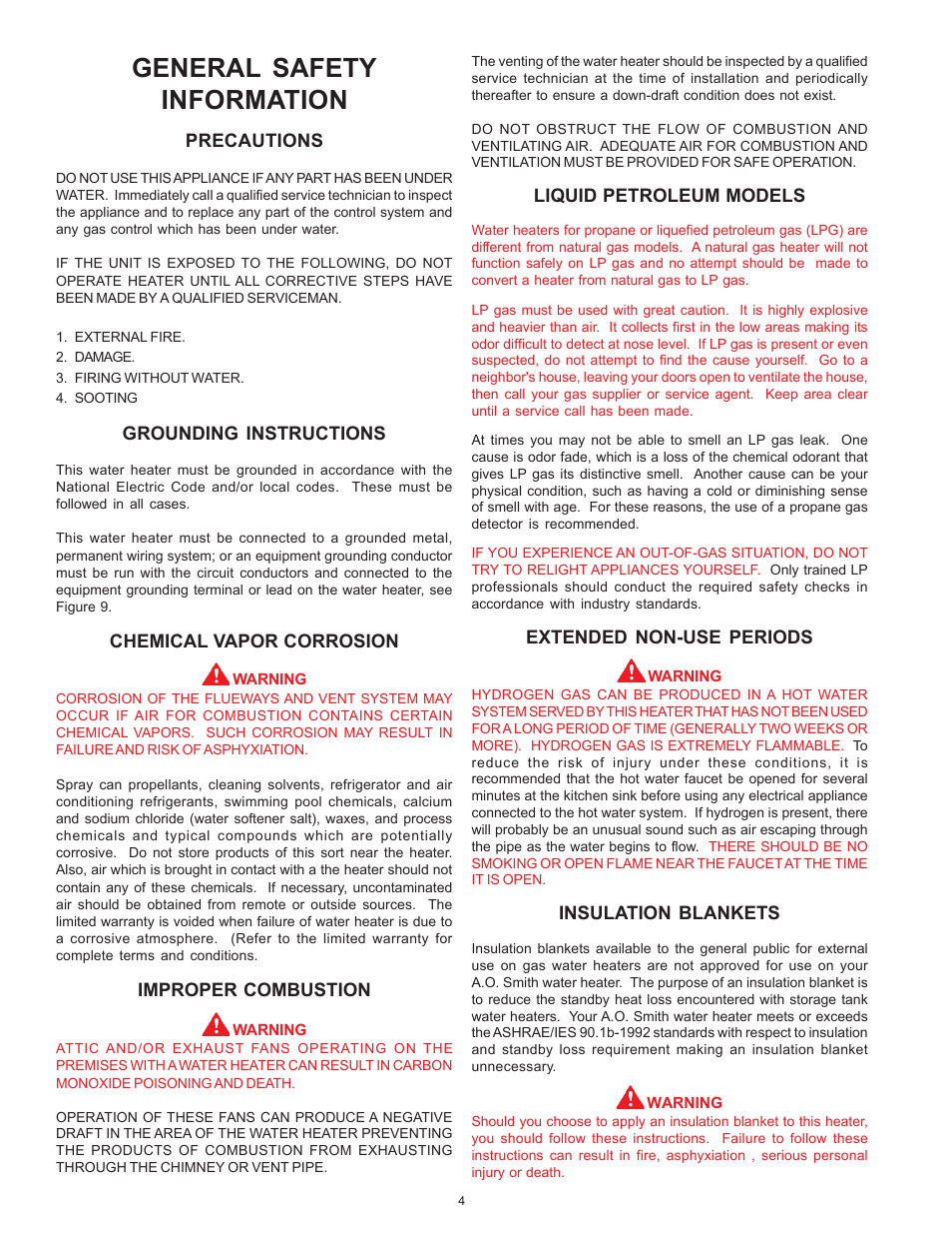 General safety information | A.O. Smith BTI 120 User Manual | Page 4 / 32