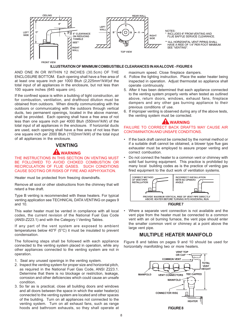 Venting, Multiple heater manifold | A.O. Smith BTI 120 User Manual | Page 8 / 32