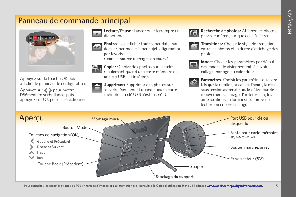 Franç ais | Kodak P86 User Manual | Page 5 / 10