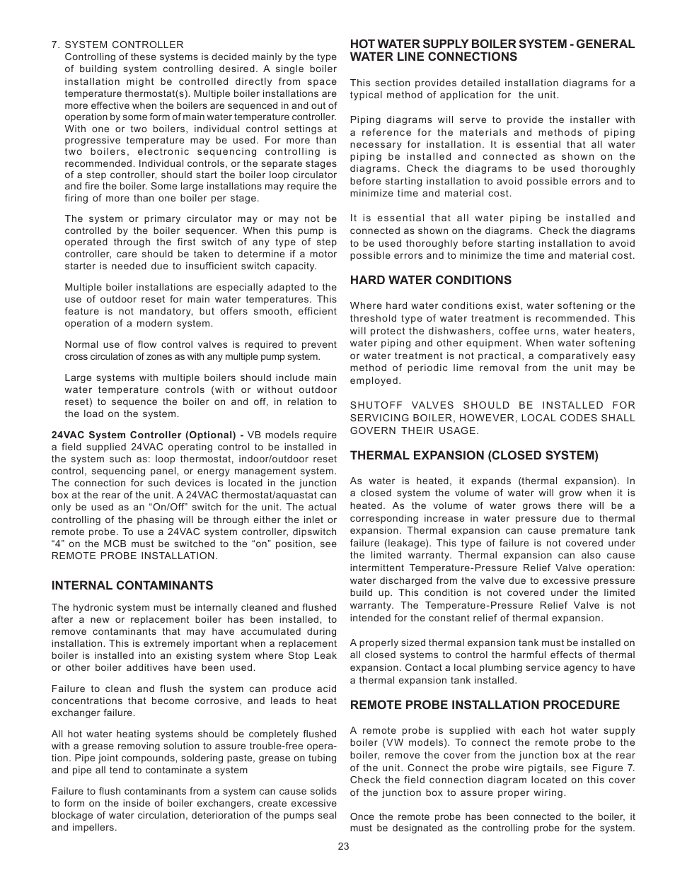 Internal contaminants, Hard water conditions, Thermal expansion (closed system) | Remote probe installation procedure | A.O. Smith VB/VW- 1000 User Manual | Page 23 / 52
