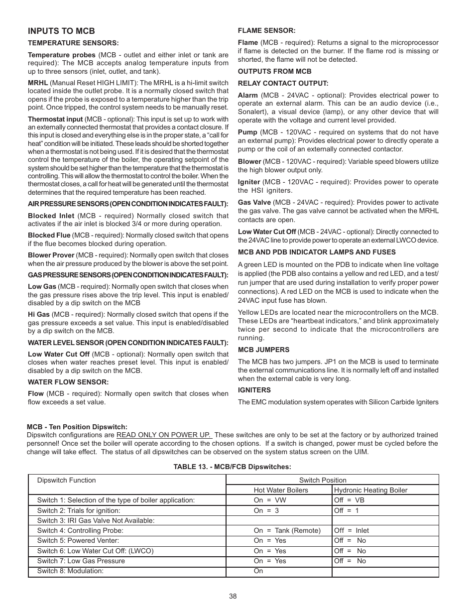 Inputs to mcb | A.O. Smith VB/VW- 1000 User Manual | Page 38 / 52