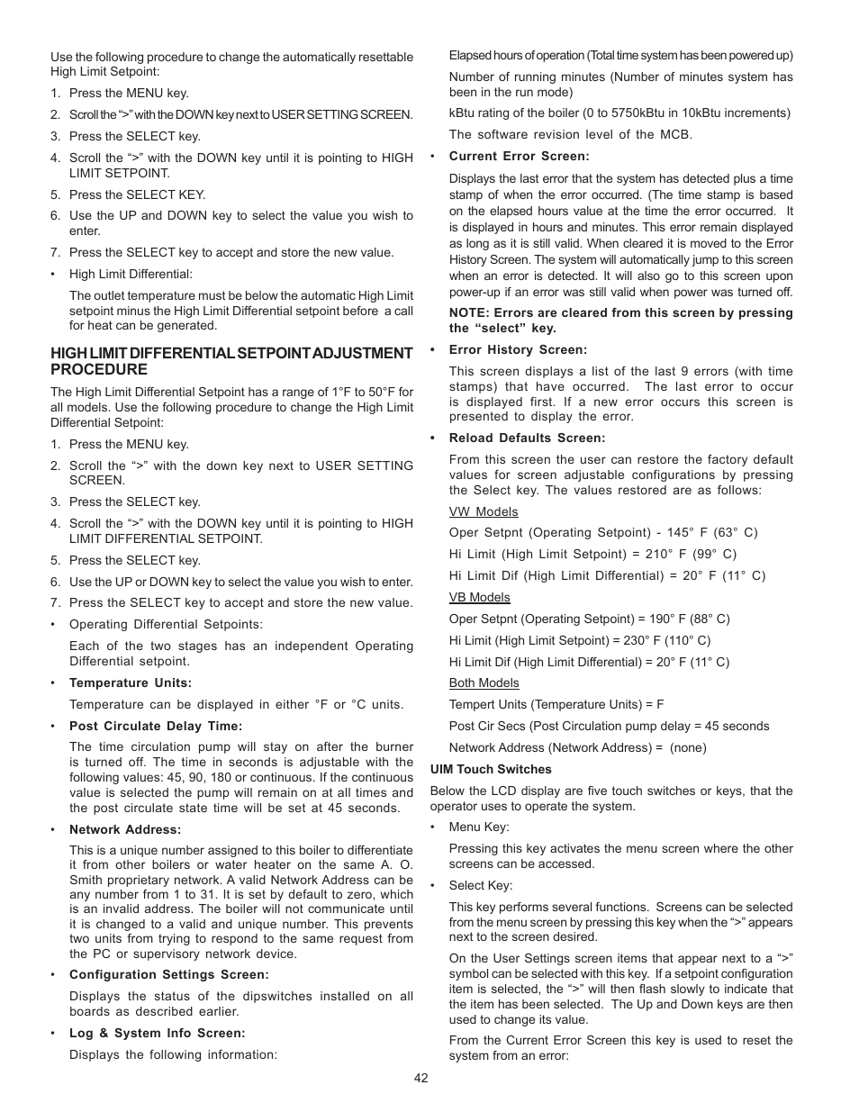 A.O. Smith VB/VW- 1000 User Manual | Page 42 / 52