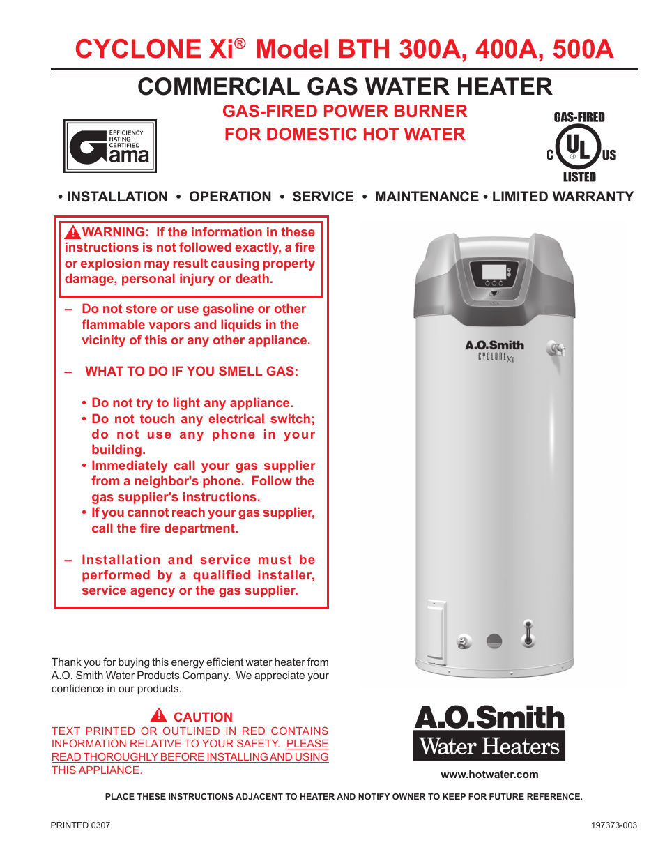 A.O. Smith 400A User Manual | 40 pages