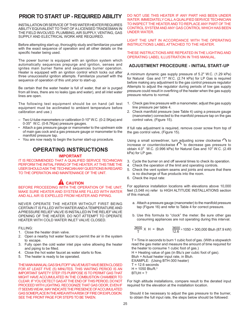 Prior to start up - required ability, Operating instructions | A.O. Smith 400A User Manual | Page 25 / 40