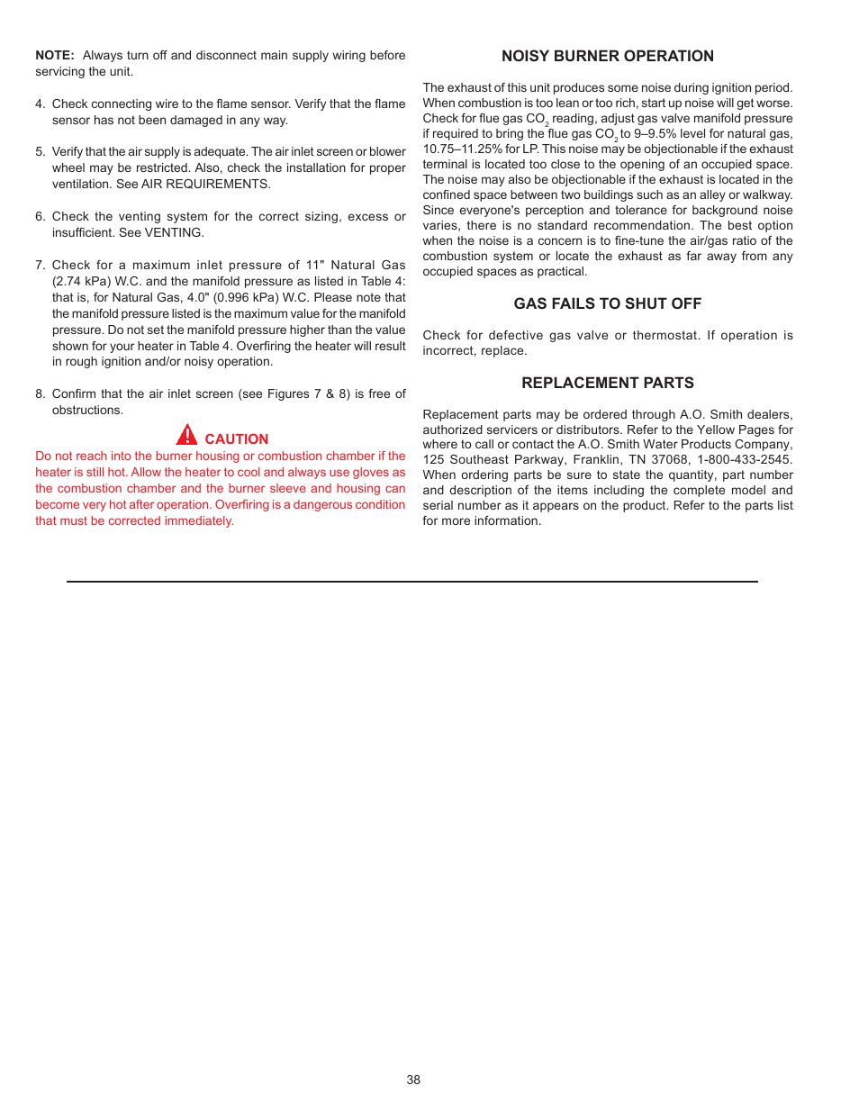 A.O. Smith 400A User Manual | Page 38 / 40