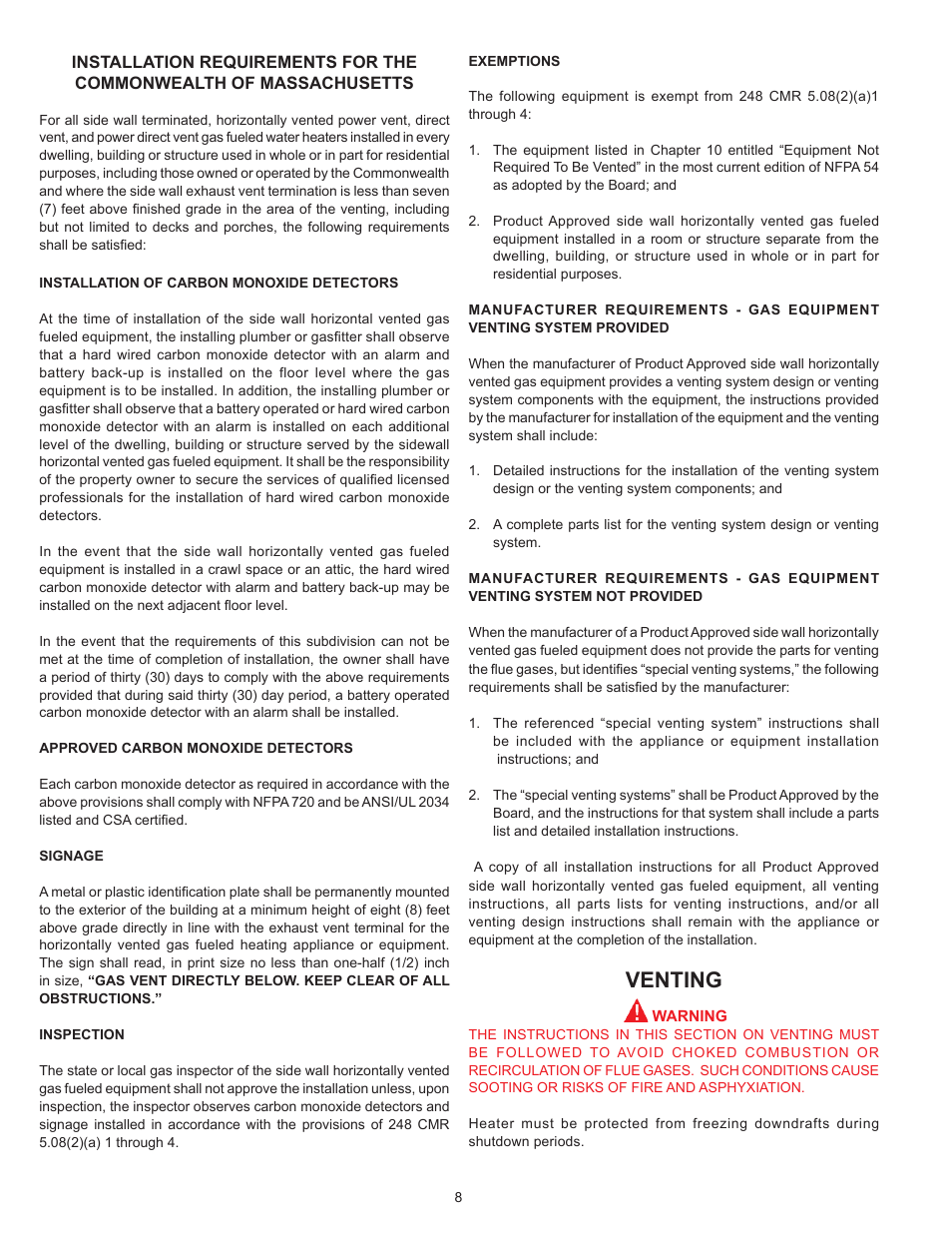 Venting | A.O. Smith 400A User Manual | Page 8 / 40