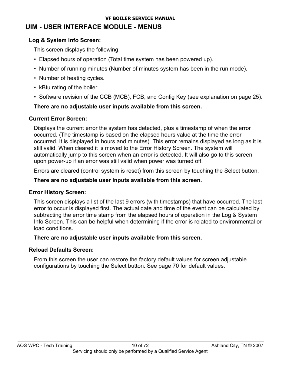 Uim - user interface module - menus | A.O. Smith TC-099 User Manual | Page 11 / 74