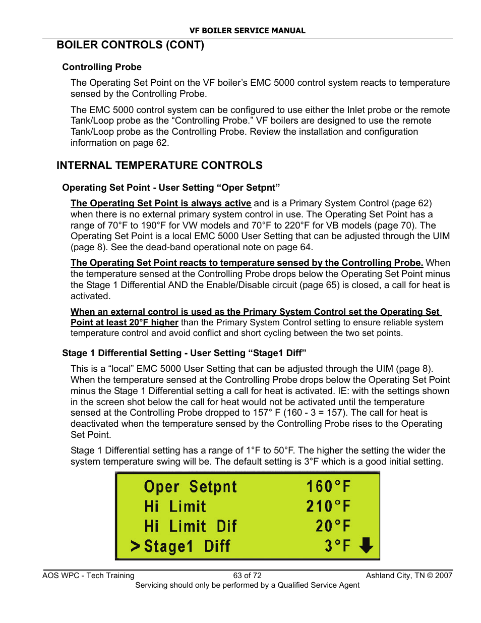 Boiler controls (cont), Internal temperature controls | A.O. Smith TC-099 User Manual | Page 64 / 74