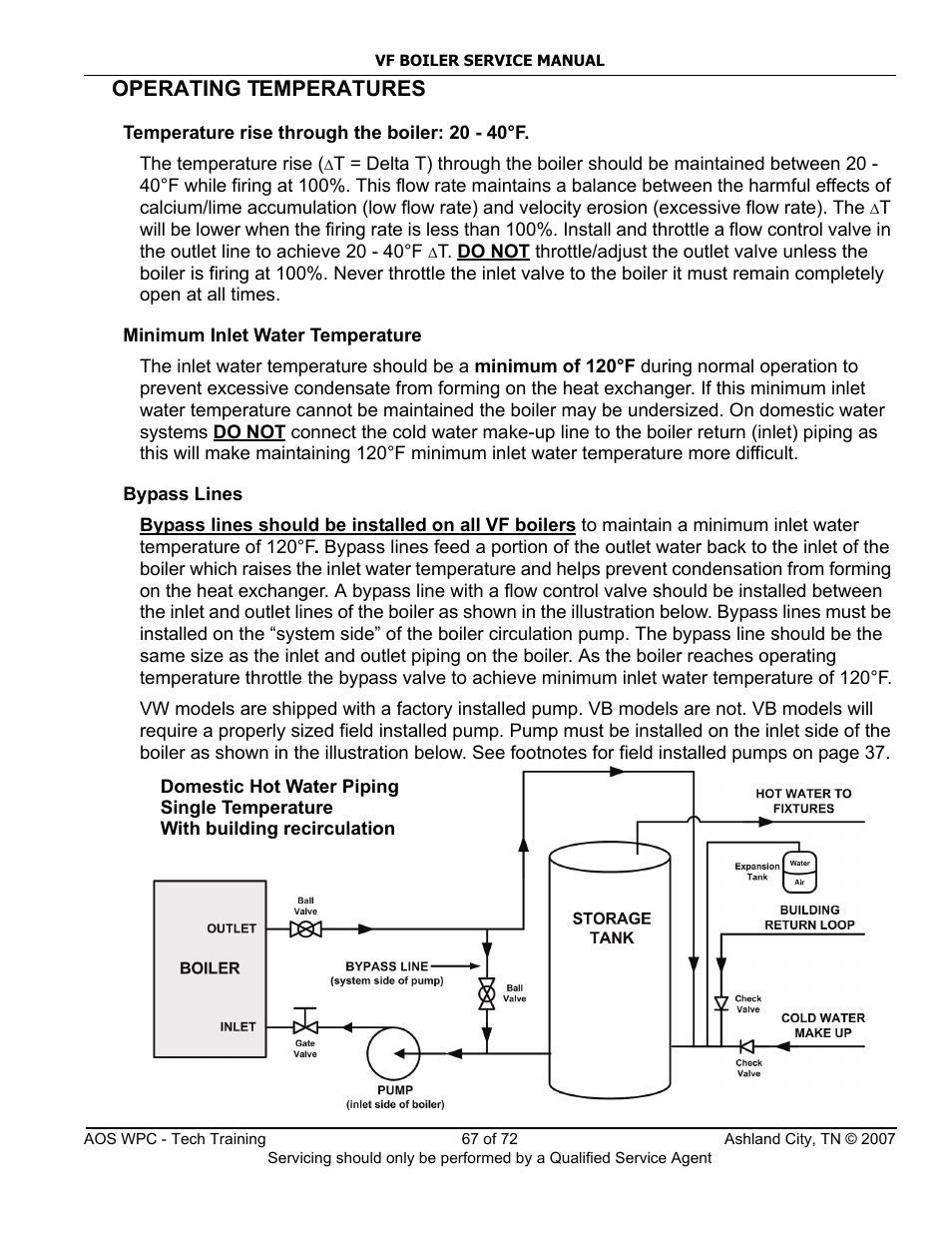 67 in this service manual, Age 67. t, Operating temperatures | A.O. Smith TC-099 User Manual | Page 68 / 74