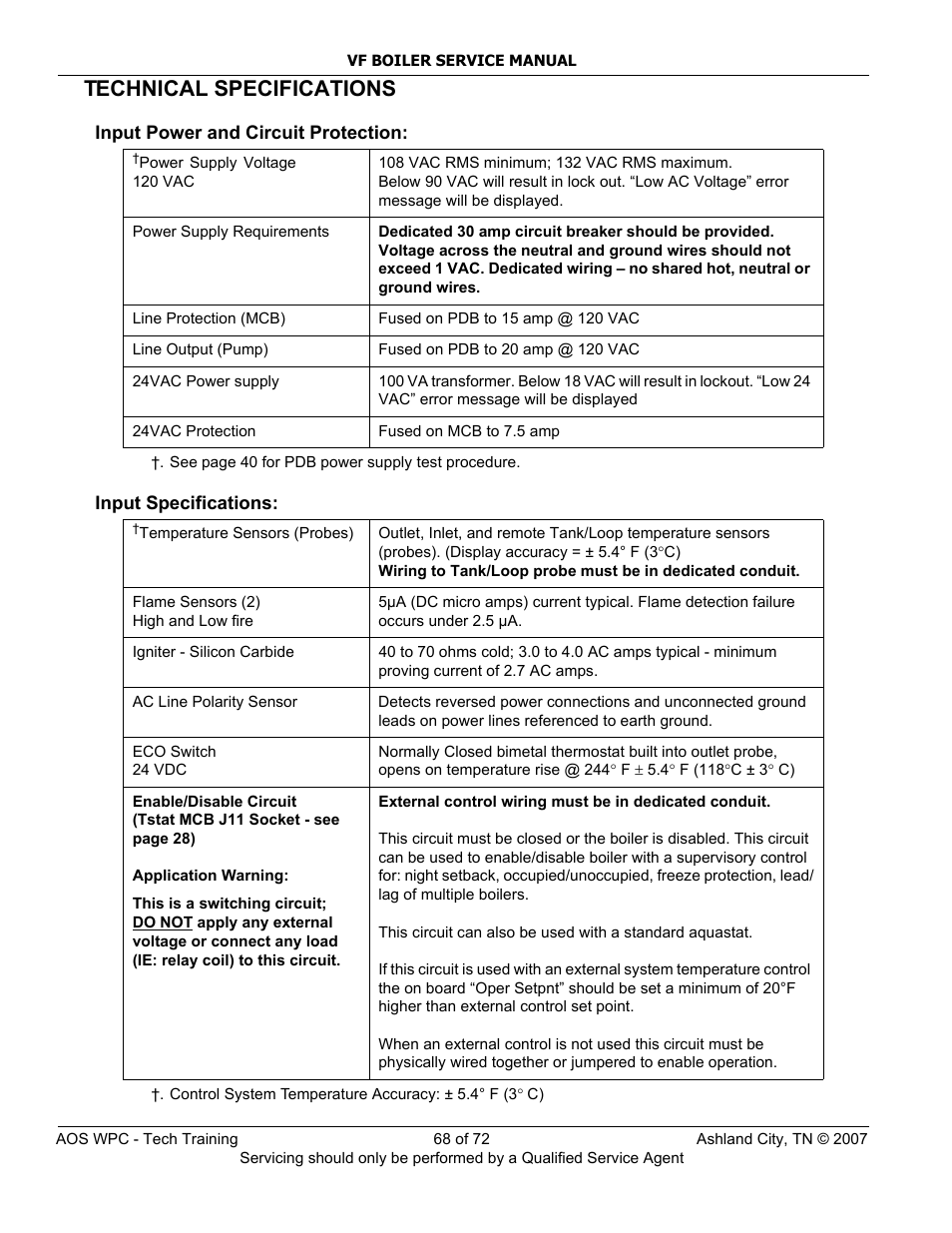 Technical specifications | A.O. Smith TC-099 User Manual | Page 69 / 74