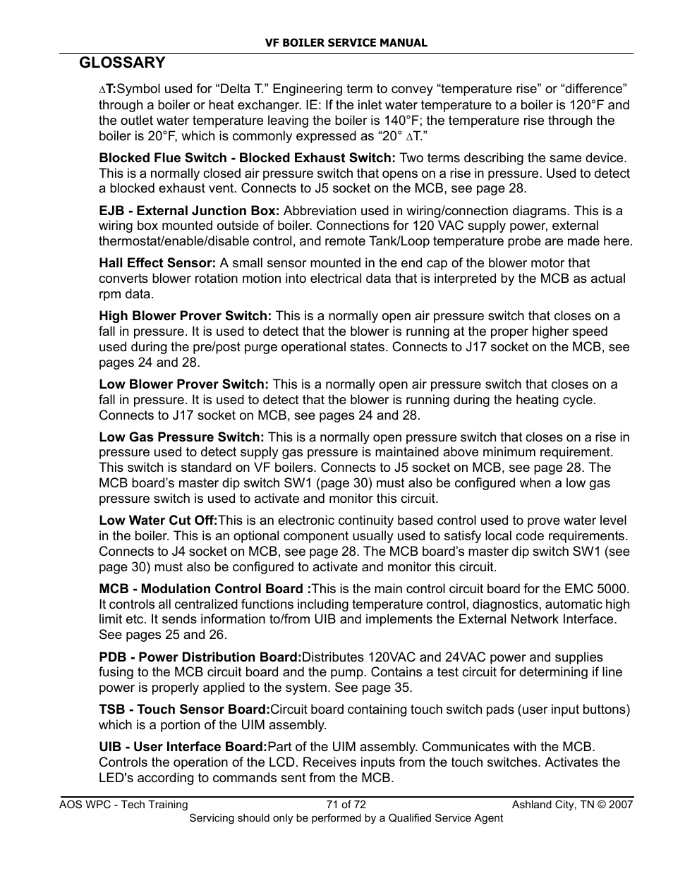 Glossary | A.O. Smith TC-099 User Manual | Page 72 / 74